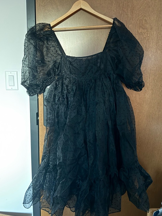 Selkie Dresses & Skirts - Selkie Black Sheer Puff Sleeve Dot-Overlay Dress
